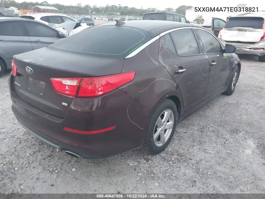 2014 Kia Optima Lx VIN: 5XXGM4A71EG318821 Lot: 40647005