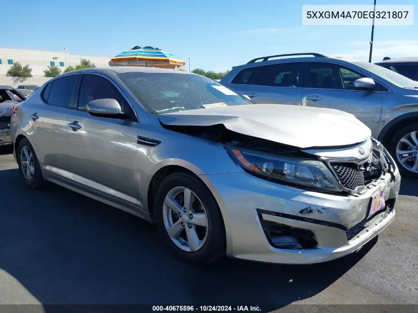 2014 Kia Optima Lx VIN: 5XXGM4A70EG321807 Lot: 40675596