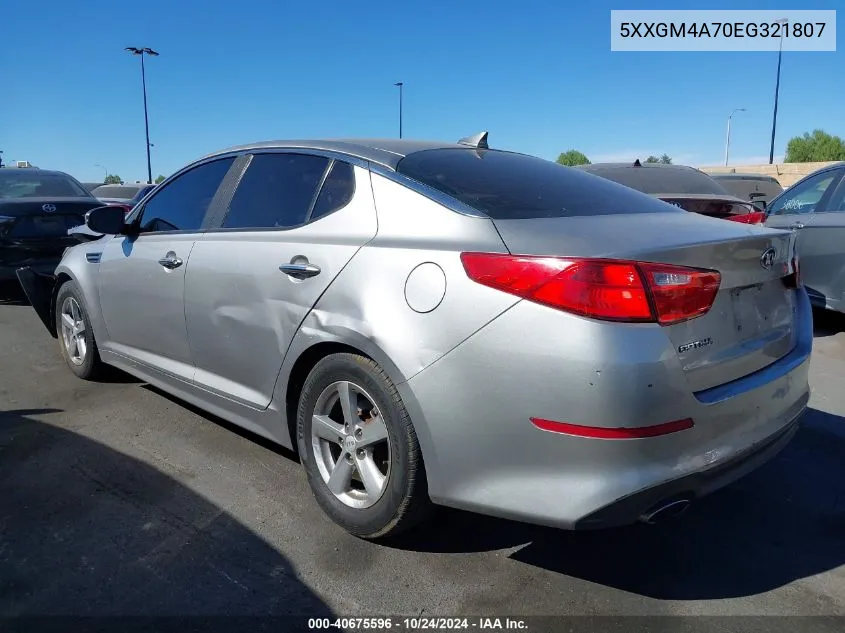 2014 Kia Optima Lx VIN: 5XXGM4A70EG321807 Lot: 40675596