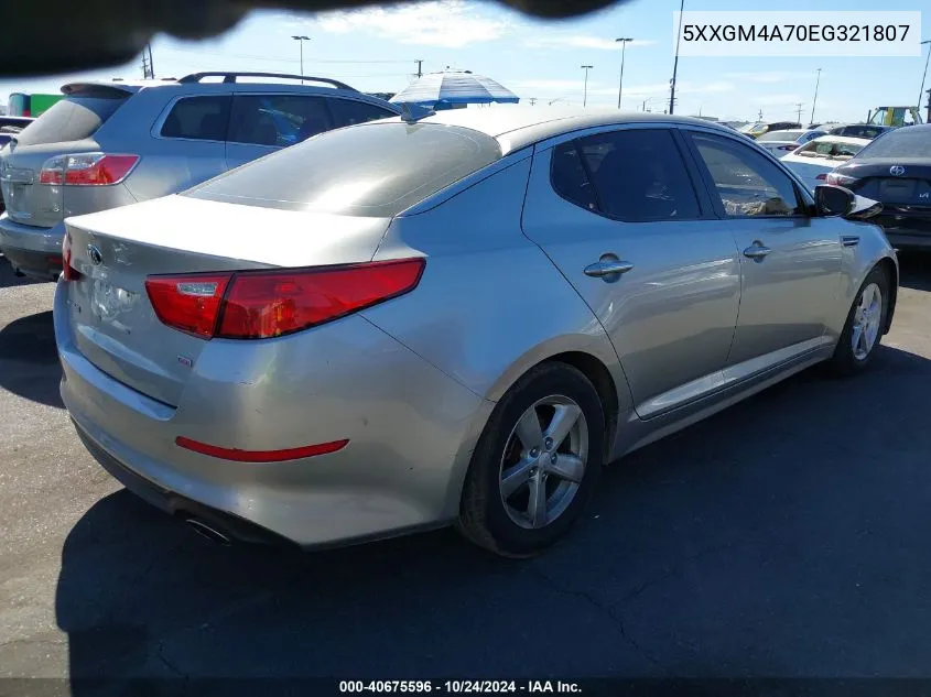 2014 Kia Optima Lx VIN: 5XXGM4A70EG321807 Lot: 40675596