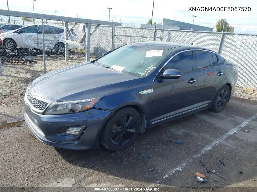 2014 Kia Optima Hybrid Ex VIN: KNAGN4AD0E5067570 Lot: 40750397