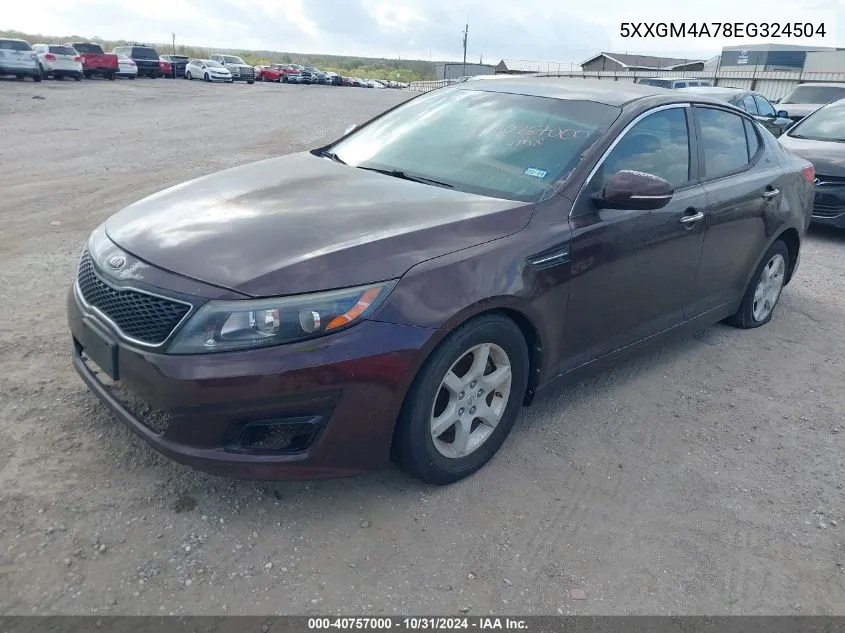 2014 Kia Optima Lx VIN: 5XXGM4A78EG324504 Lot: 40757000