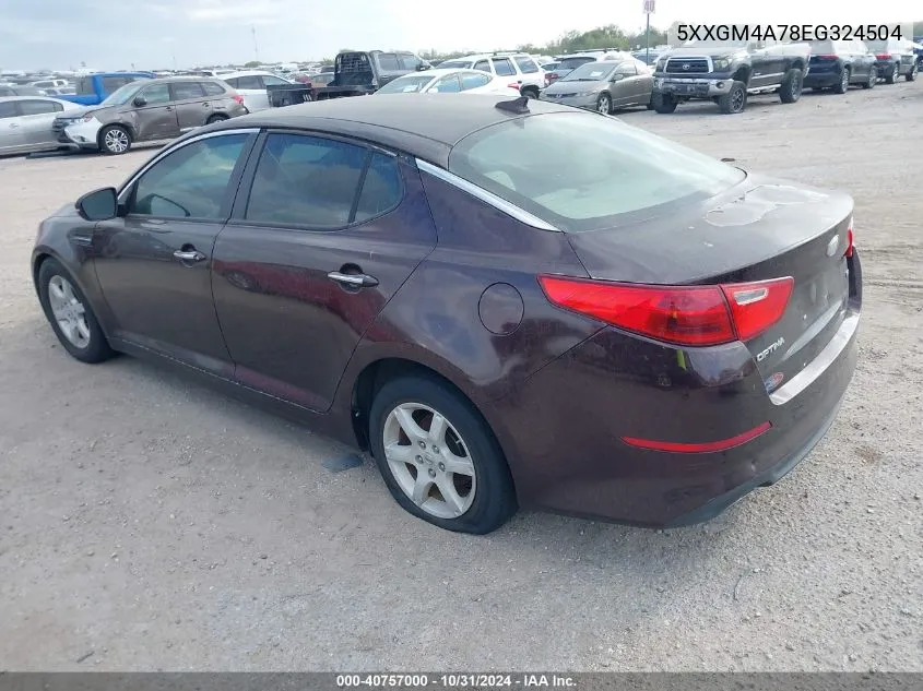 2014 Kia Optima Lx VIN: 5XXGM4A78EG324504 Lot: 40757000