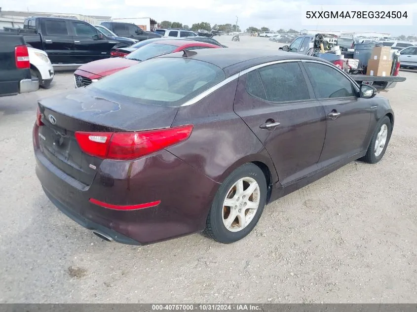 2014 Kia Optima Lx VIN: 5XXGM4A78EG324504 Lot: 40757000