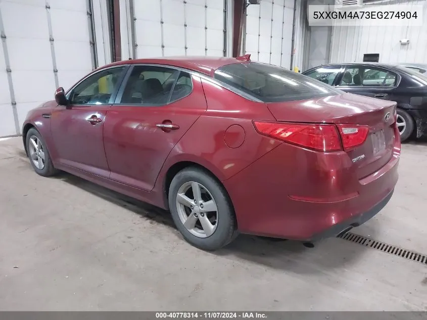 2014 Kia Optima Lx VIN: 5XXGM4A73EG274904 Lot: 40778314