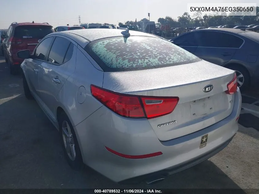 2014 Kia Optima Lx VIN: 5XXGM4A76EG350650 Lot: 40789532