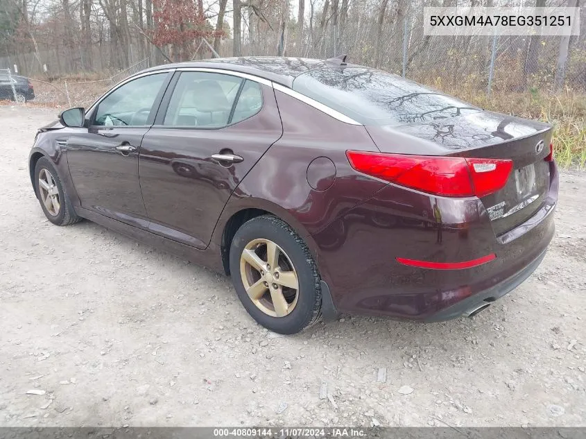 2014 Kia Optima Lx VIN: 5XXGM4A78EG351251 Lot: 40809144