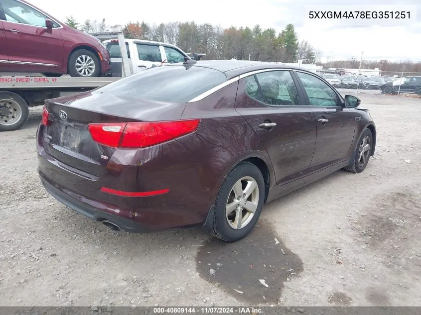 2014 Kia Optima Lx VIN: 5XXGM4A78EG351251 Lot: 40809144