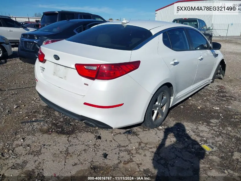 2014 Kia Optima Lx VIN: 5XXGM4A78EG321490 Lot: 40816767