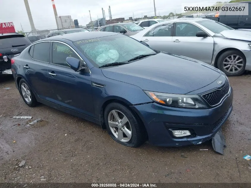 2015 Kia Optima Lx VIN: 5XXGM4A74FG362667 Lot: 39258805