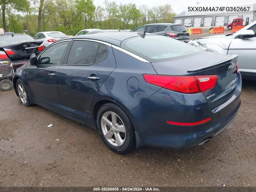 2015 Kia Optima Lx VIN: 5XXGM4A74FG362667 Lot: 39258805