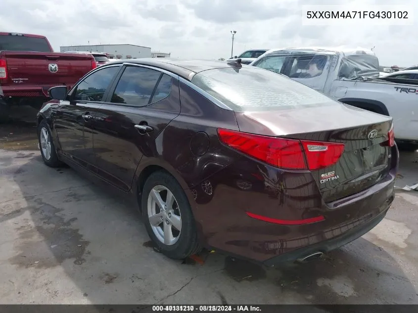 2015 Kia Optima Lx VIN: 5XXGM4A71FG430102 Lot: 40131210