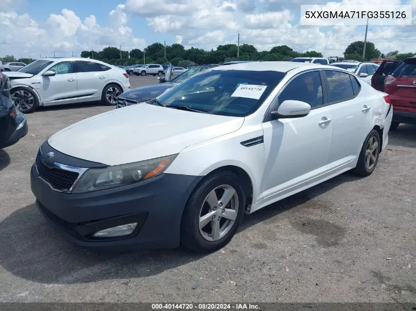 2015 Kia Optima Lx VIN: 5XXGM4A71FG355126 Lot: 40144720