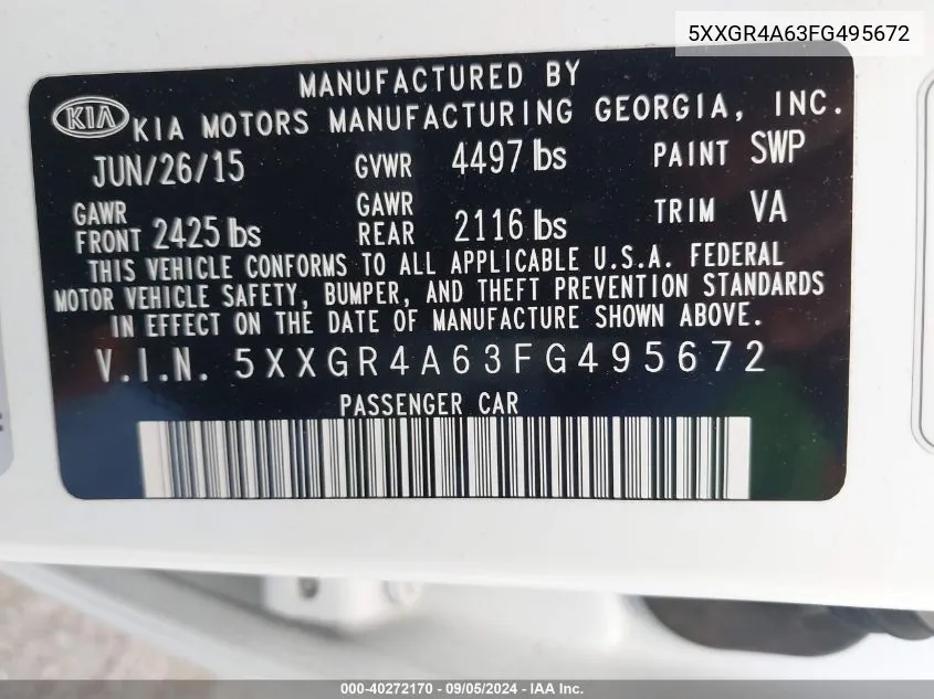 5XXGR4A63FG495672 2015 Kia Optima Sx Turbo