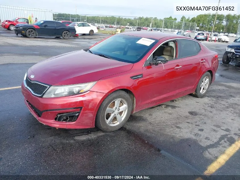 2015 Kia Optima Lx VIN: 5XXGM4A70FG361452 Lot: 40331530