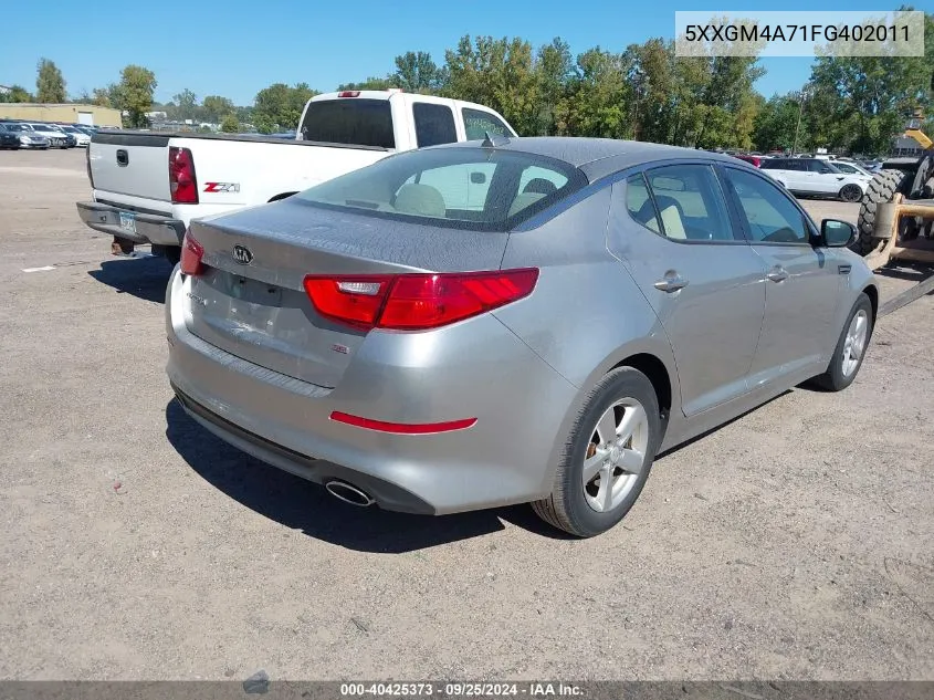 2015 Kia Optima Lx VIN: 5XXGM4A71FG402011 Lot: 40425373