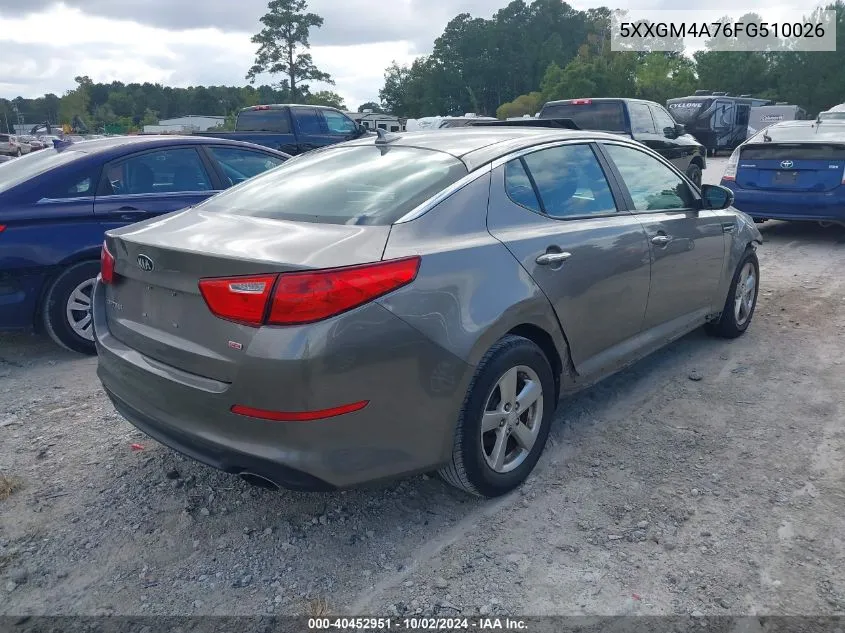 2015 Kia Optima Lx VIN: 5XXGM4A76FG510026 Lot: 40452951