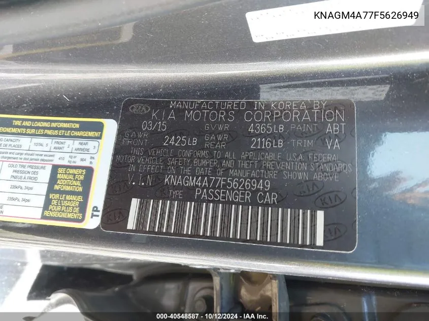 KNAGM4A77F5626949 2015 Kia Optima Lx