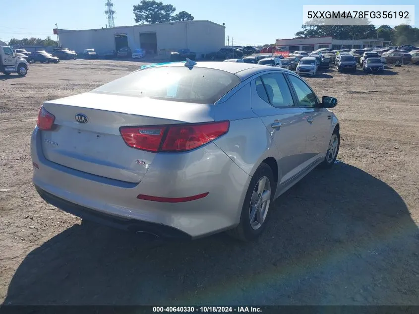 2015 Kia Optima Lx VIN: 5XXGM4A78FG356192 Lot: 40640330