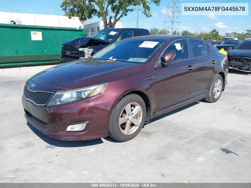 2015 Kia Optima Lx VIN: 5XXGM4A78FG445678 Lot: 40642313