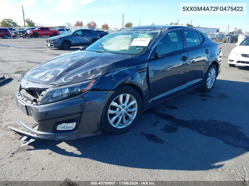 2015 Kia Optima Lx VIN: 5XXGM4A72FG475422 Lot: 40798007