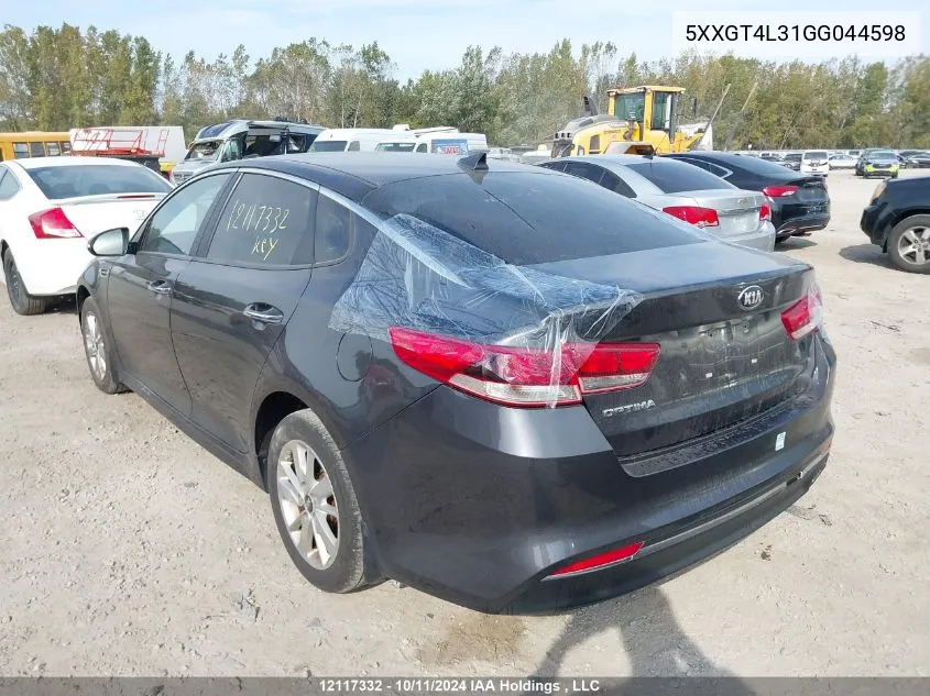 2016 Kia Optima VIN: 5XXGT4L31GG044598 Lot: 12117332