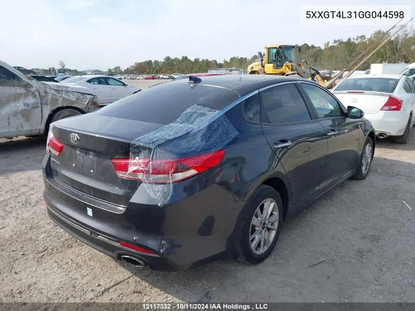 2016 Kia Optima VIN: 5XXGT4L31GG044598 Lot: 12117332