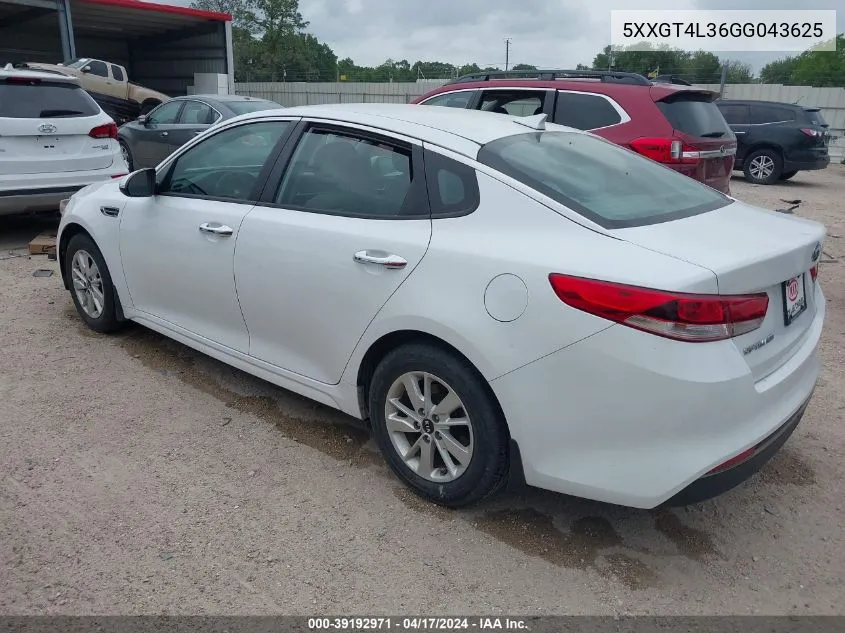 2016 Kia Optima Lx VIN: 5XXGT4L36GG043625 Lot: 39192971