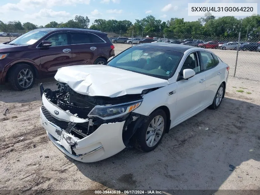 2016 Kia Optima Ex VIN: 5XXGU4L31GG064220 Lot: 39443639