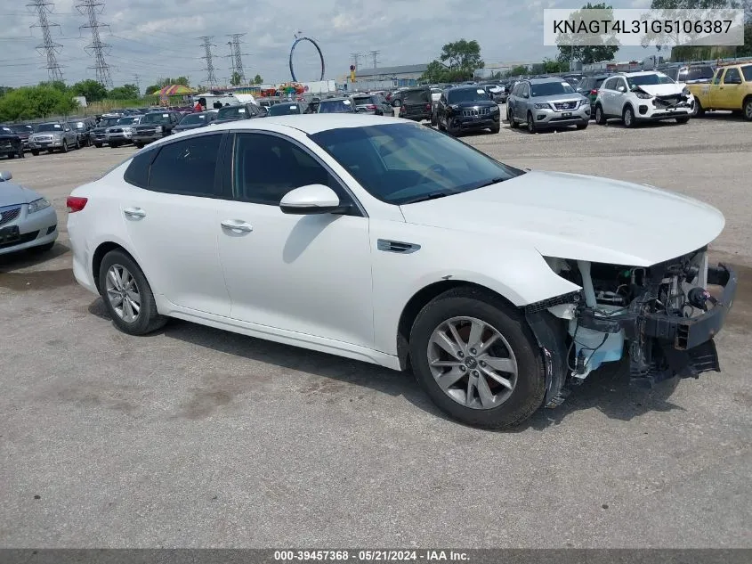 KNAGT4L31G5106387 2016 Kia Optima Lx