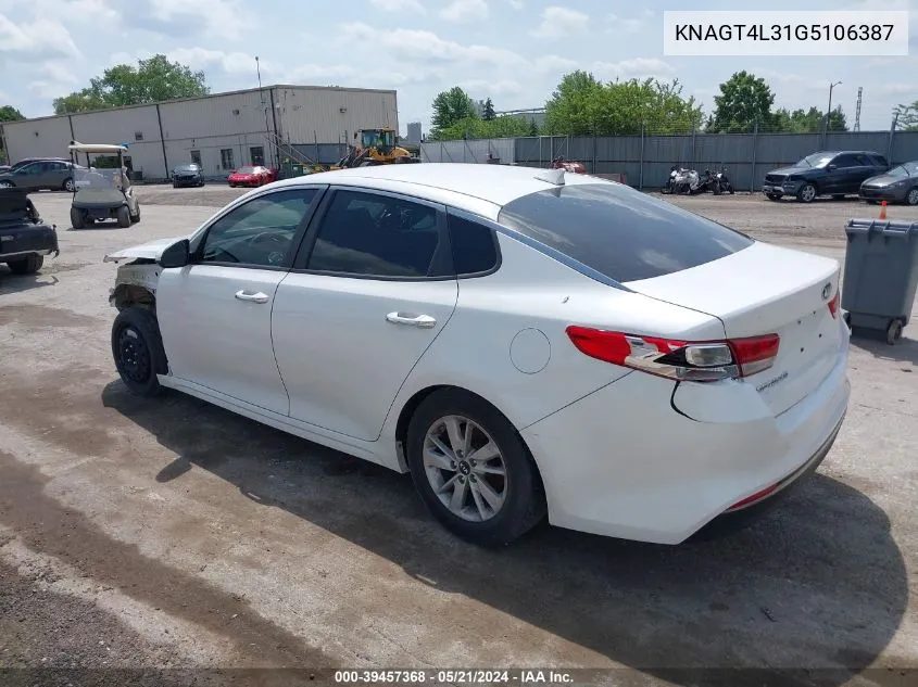 KNAGT4L31G5106387 2016 Kia Optima Lx