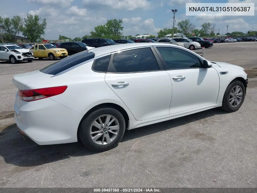 KNAGT4L31G5106387 2016 Kia Optima Lx