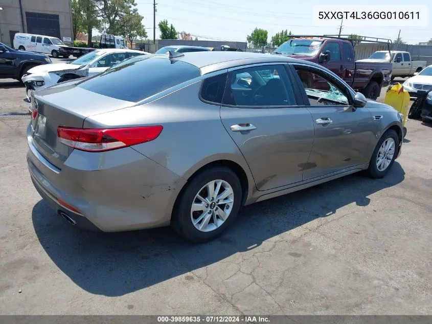 2016 Kia Optima Lx VIN: 5XXGT4L36GG010611 Lot: 39859635