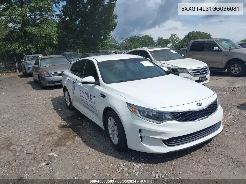 2016 Kia Optima Lx VIN: 5XXGT4L31GG036081 Lot: 40033509