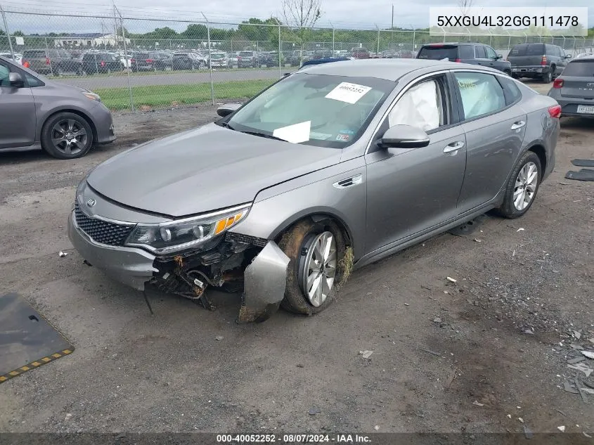 5XXGU4L32GG111478 2016 Kia Optima Ex