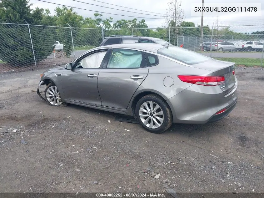 5XXGU4L32GG111478 2016 Kia Optima Ex