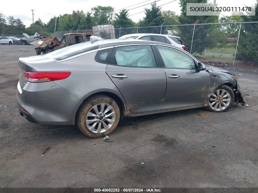 5XXGU4L32GG111478 2016 Kia Optima Ex