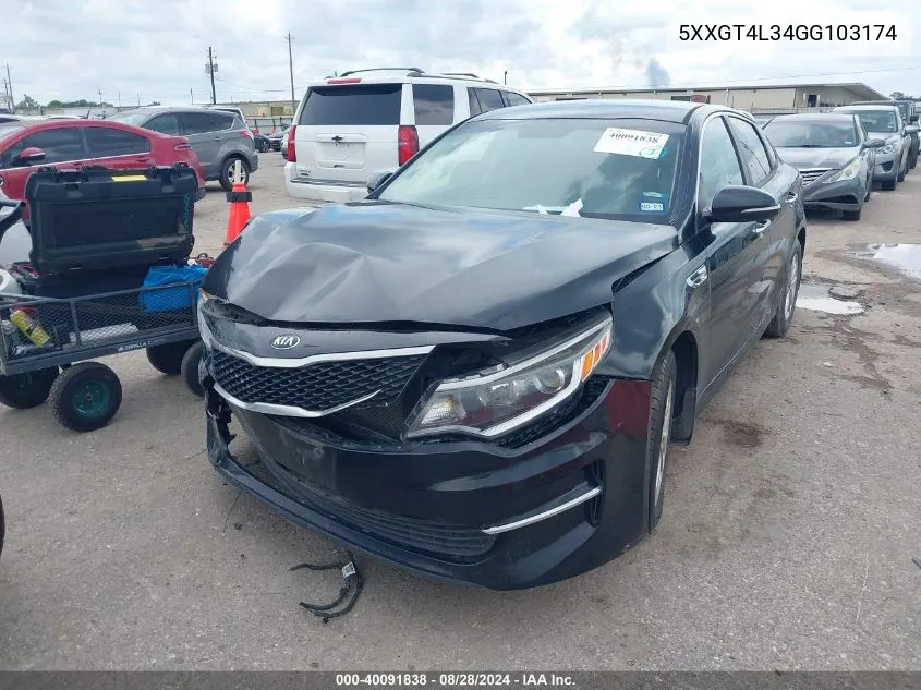 2016 Kia Optima Lx VIN: 5XXGT4L34GG103174 Lot: 40091838