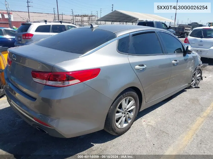 2016 Kia Optima Lx VIN: 5XXGT4L30GG026254 Lot: 40115059