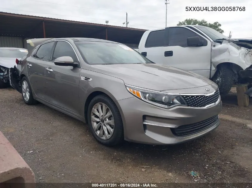 2016 Kia Optima Ex VIN: 5XXGU4L38GG058768 Lot: 40117201