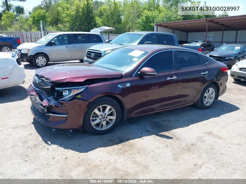 2016 Kia Optima Lx VIN: 5XXGT4L31GG028997 Lot: 40136497