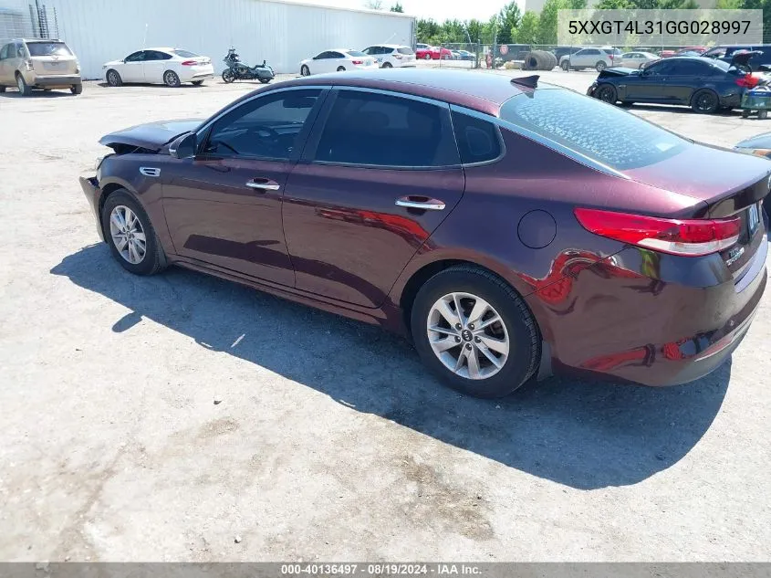 2016 Kia Optima Lx VIN: 5XXGT4L31GG028997 Lot: 40136497