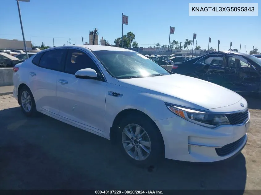 2016 Kia Optima Lx VIN: KNAGT4L3XG5095843 Lot: 40137228