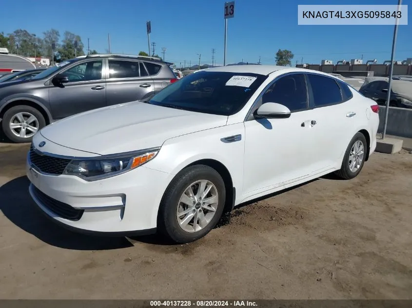 2016 Kia Optima Lx VIN: KNAGT4L3XG5095843 Lot: 40137228