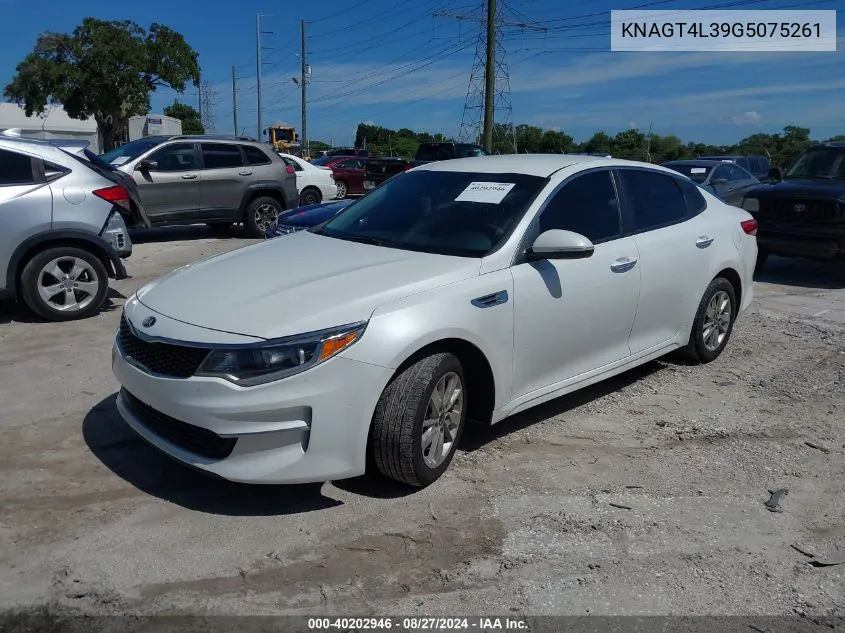 2016 Kia Optima Lx VIN: KNAGT4L39G5075261 Lot: 40202946