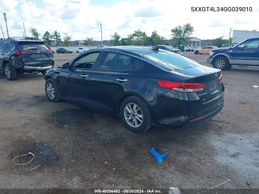 2016 Kia Optima Lx VIN: 5XXGT4L34GG039010 Lot: 40206482