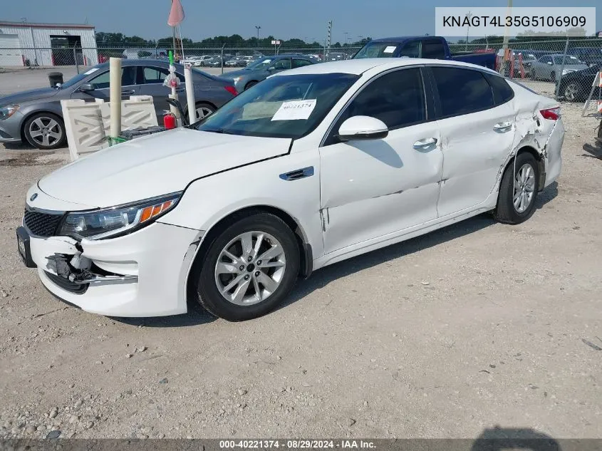 2016 Kia Optima Lx VIN: KNAGT4L35G5106909 Lot: 40221374