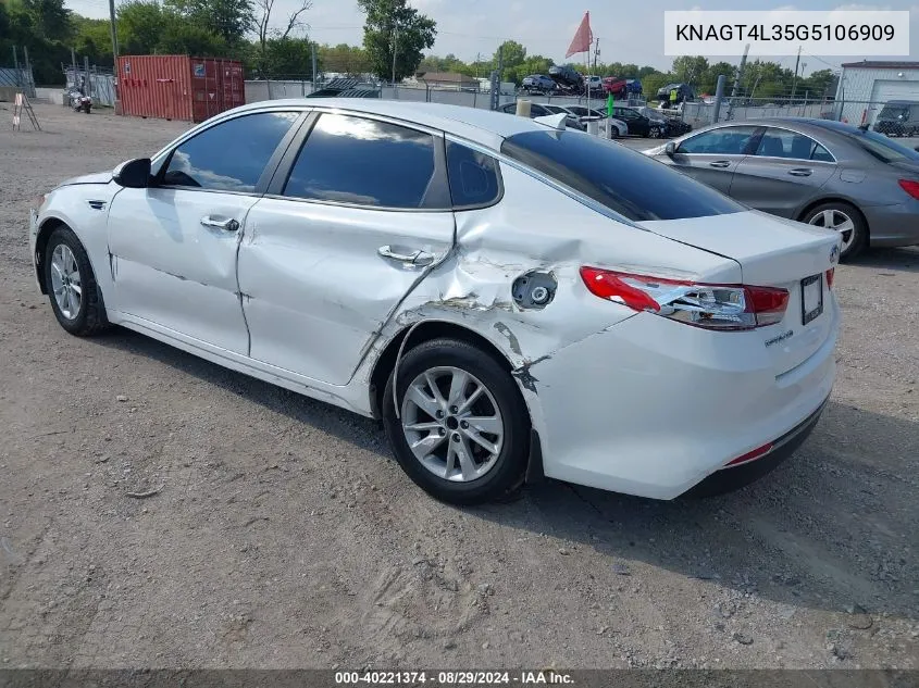 2016 Kia Optima Lx VIN: KNAGT4L35G5106909 Lot: 40221374