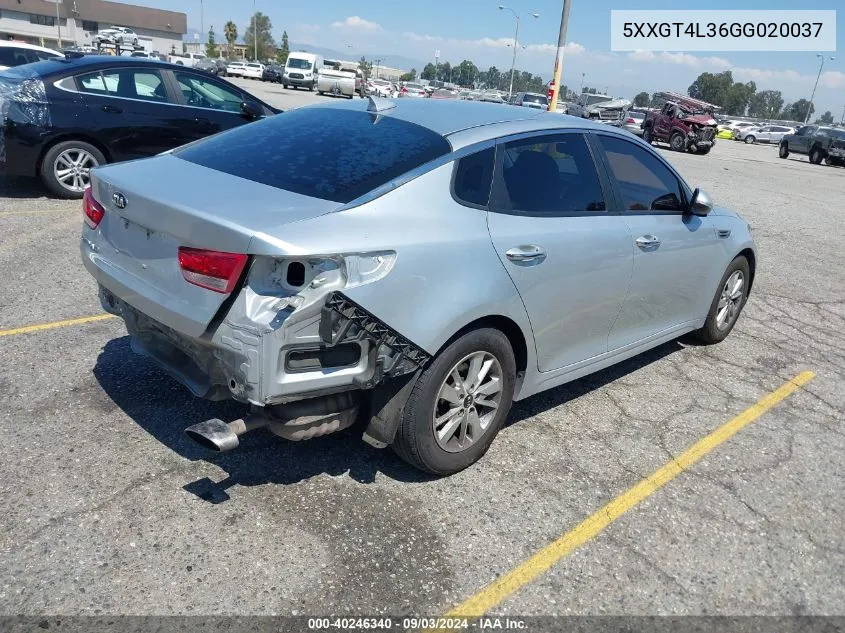 2016 Kia Optima Lx VIN: 5XXGT4L36GG020037 Lot: 40246340