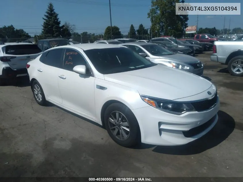 2016 Kia Optima Lx VIN: KNAGT4L3XG5104394 Lot: 40360500